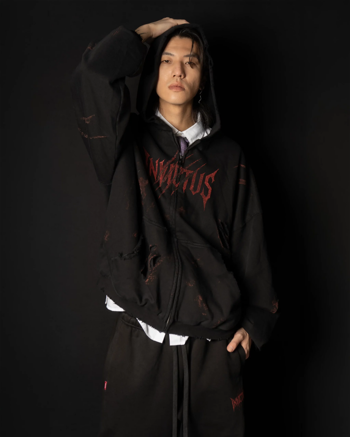 INVICTUS DESTROYED LAYERED ZIP HOODIE / 戰損彈孔雙層連帽外套