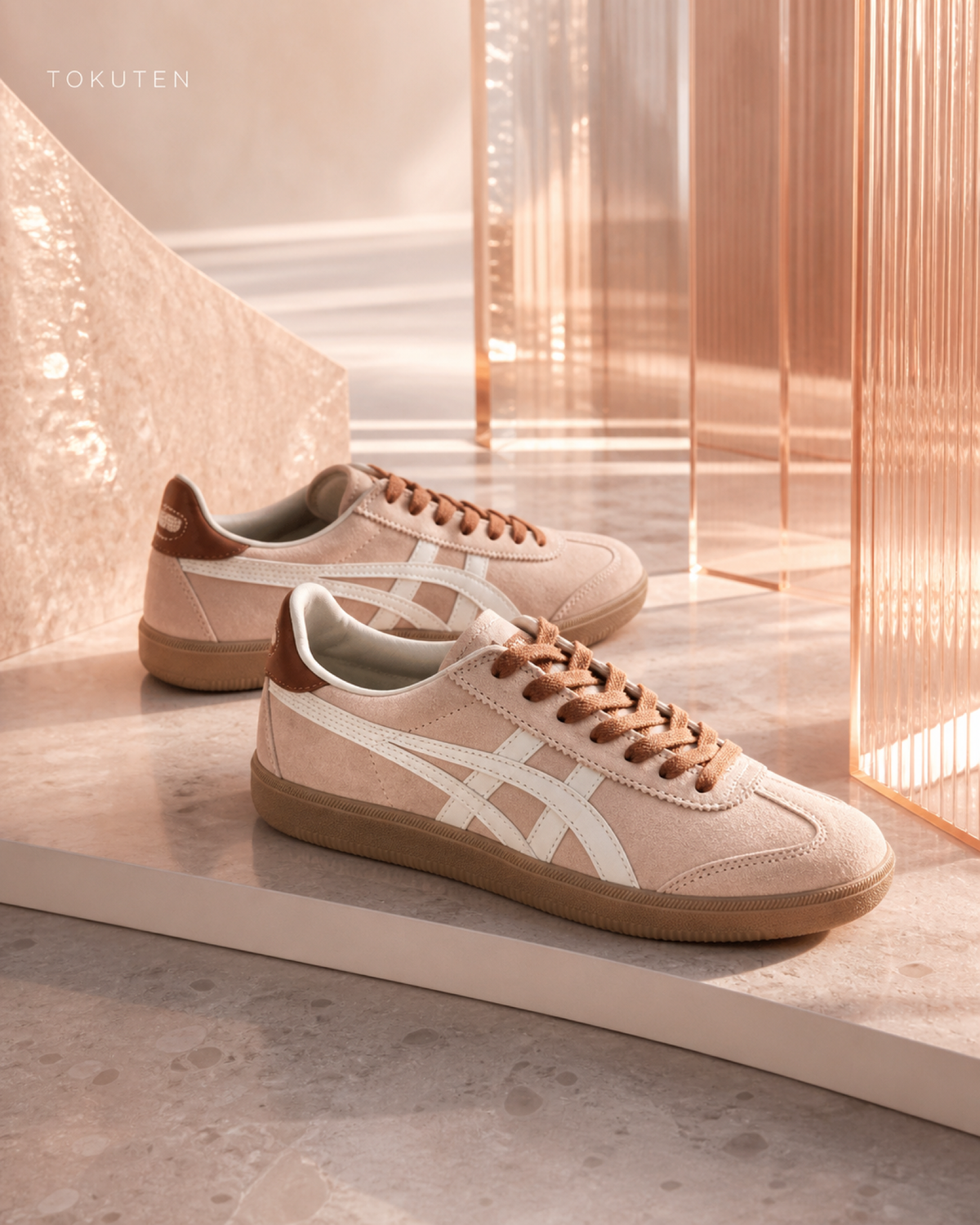 Onitsuka Tiger 鬼塚虎 TOKUTEN 淡桃粉 白色條紋 陶棕橡膠底 麂皮薄底休閒鞋 1183A907-704