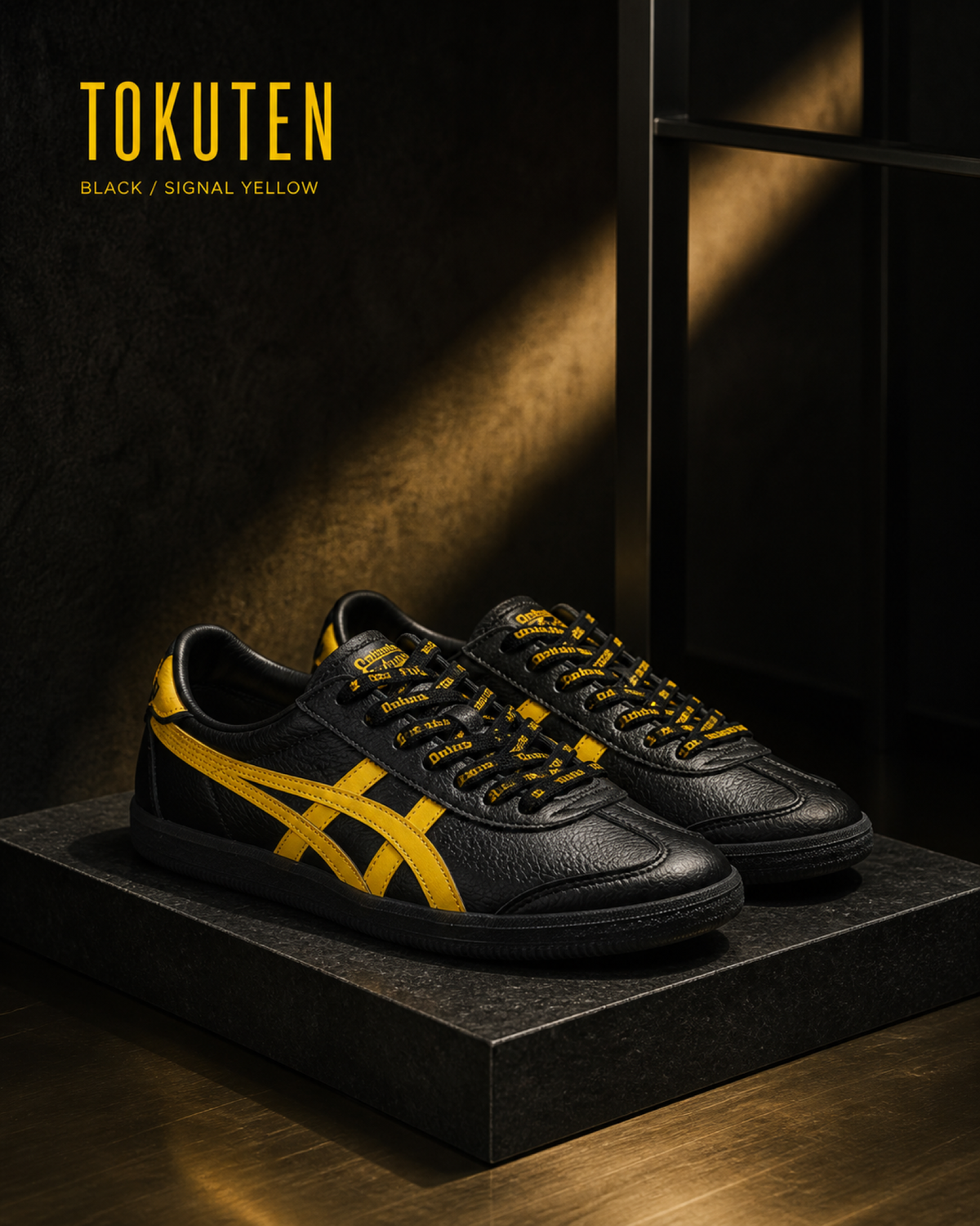 Onitsuka Tiger 鬼塚虎 Tokuten 黑黃 閃電 字樣寬鞋帶 皮革薄底鞋 1183C603-001