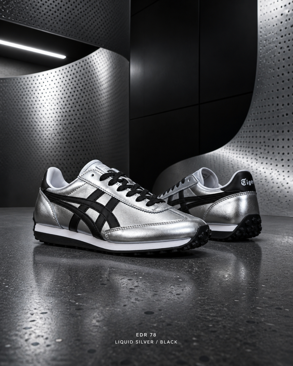 Onitsuka Tiger 鬼塚虎 EDR 78 液態銀 黑色 銀黑復古跑鞋 1183C530-020