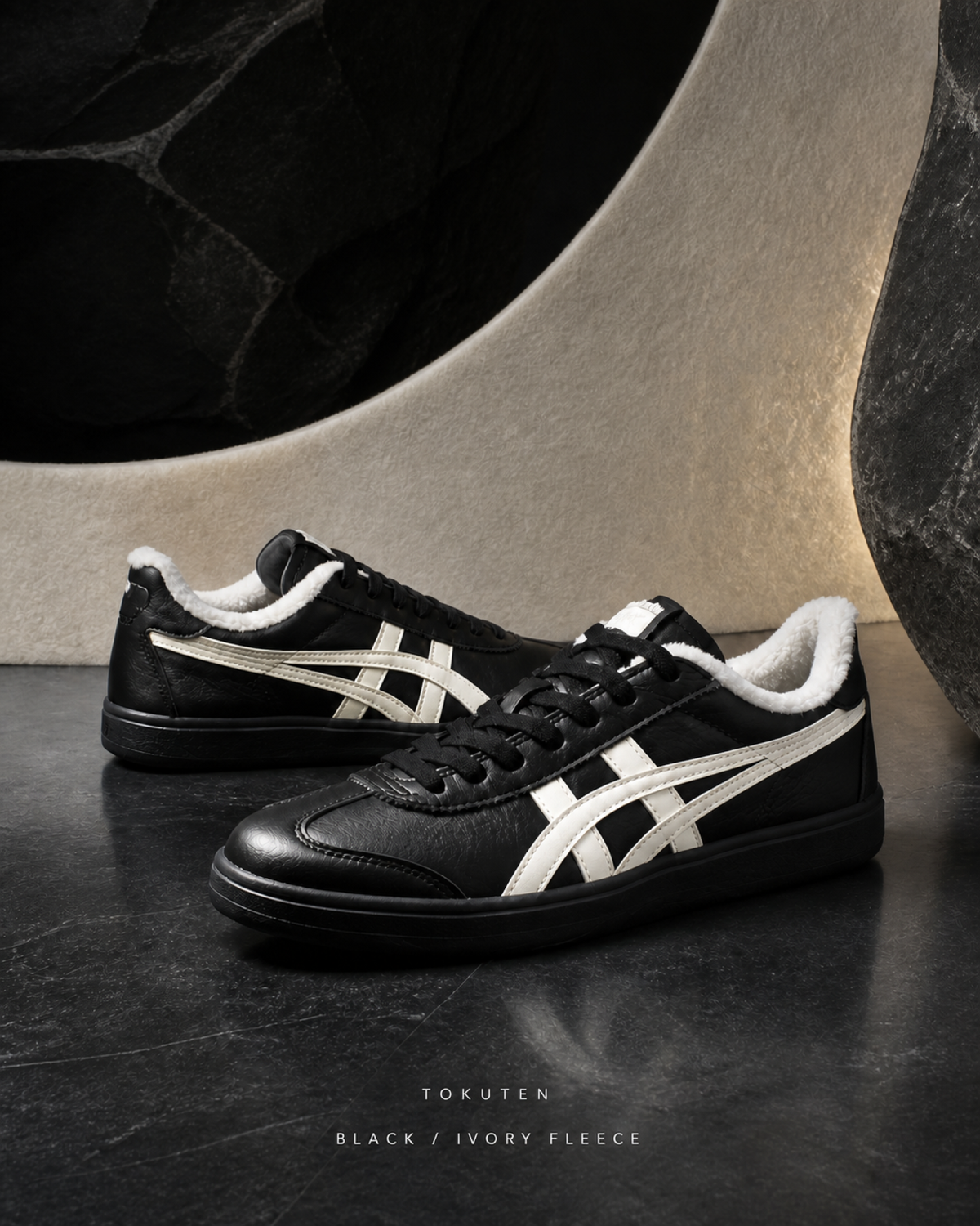 Onitsuka Tiger 鬼塚虎 Tokuten 黑色 象牙白 白色絨毛內裡 皮革休閒鞋 1183C553-001
