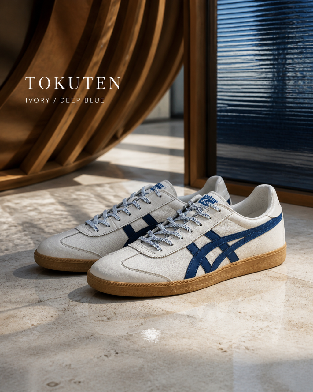 Onitsuka Tiger 鬼塚虎 Tokuten 象牙白 深海藍 焦糖底 皮革薄底鞋 1183B938-104