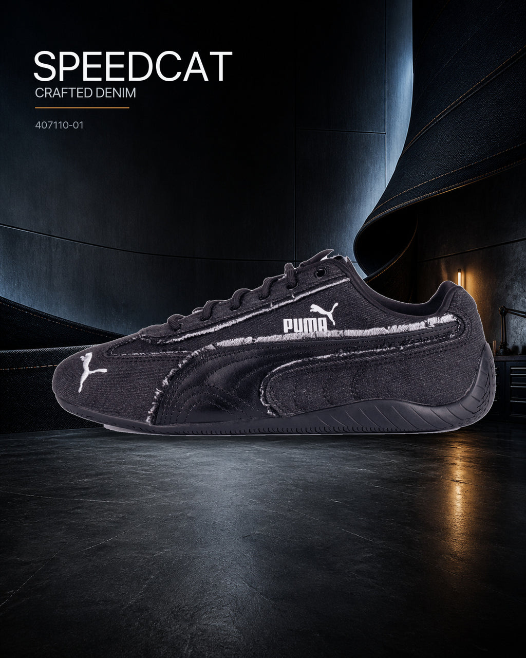PUMA Speedcat Crafted Denim 全黑做舊丹寧賽車鞋 407110-01 - 商品圖 1