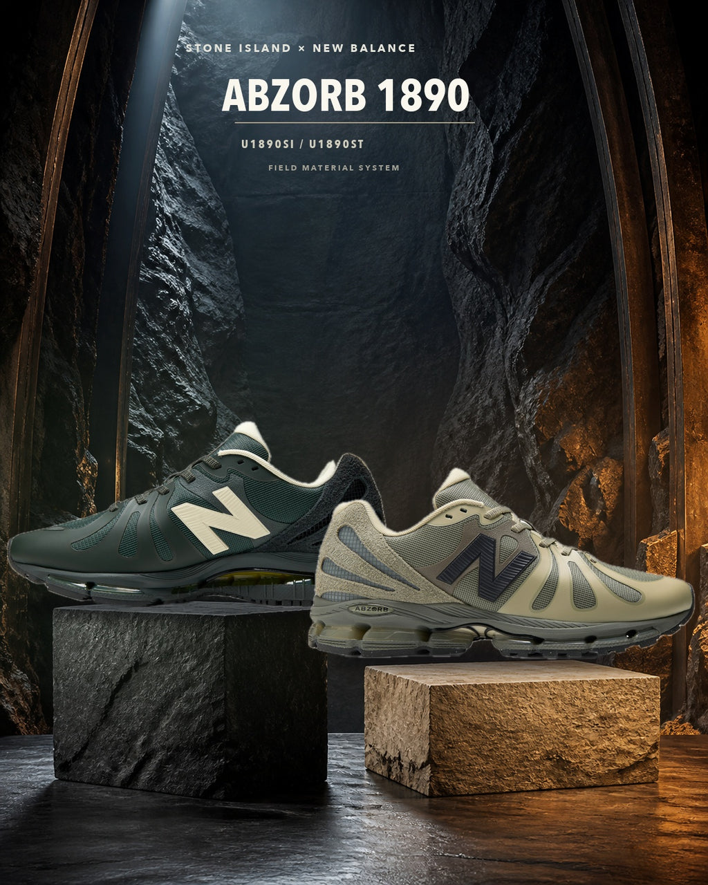 Stone Island × New Balance ABZORB 1890 雙色聯名主視覺