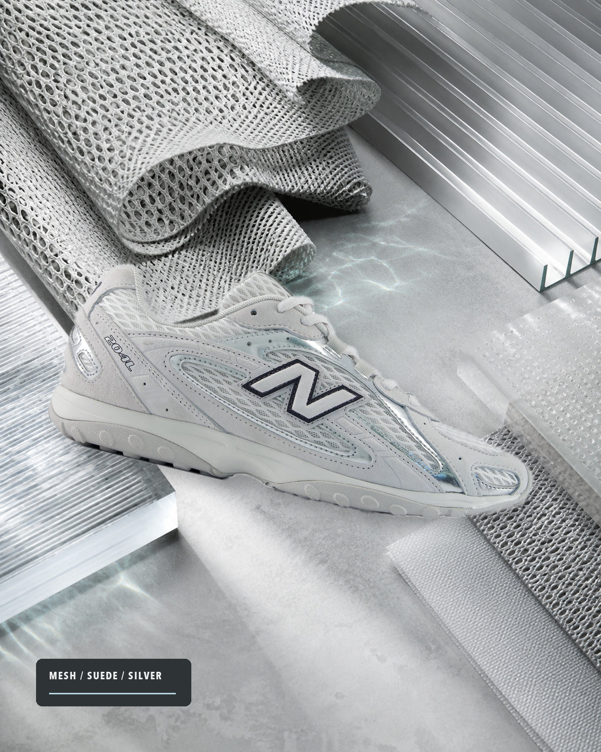 New Balance 204L U204L4N2 網布麂皮銀色材質細節