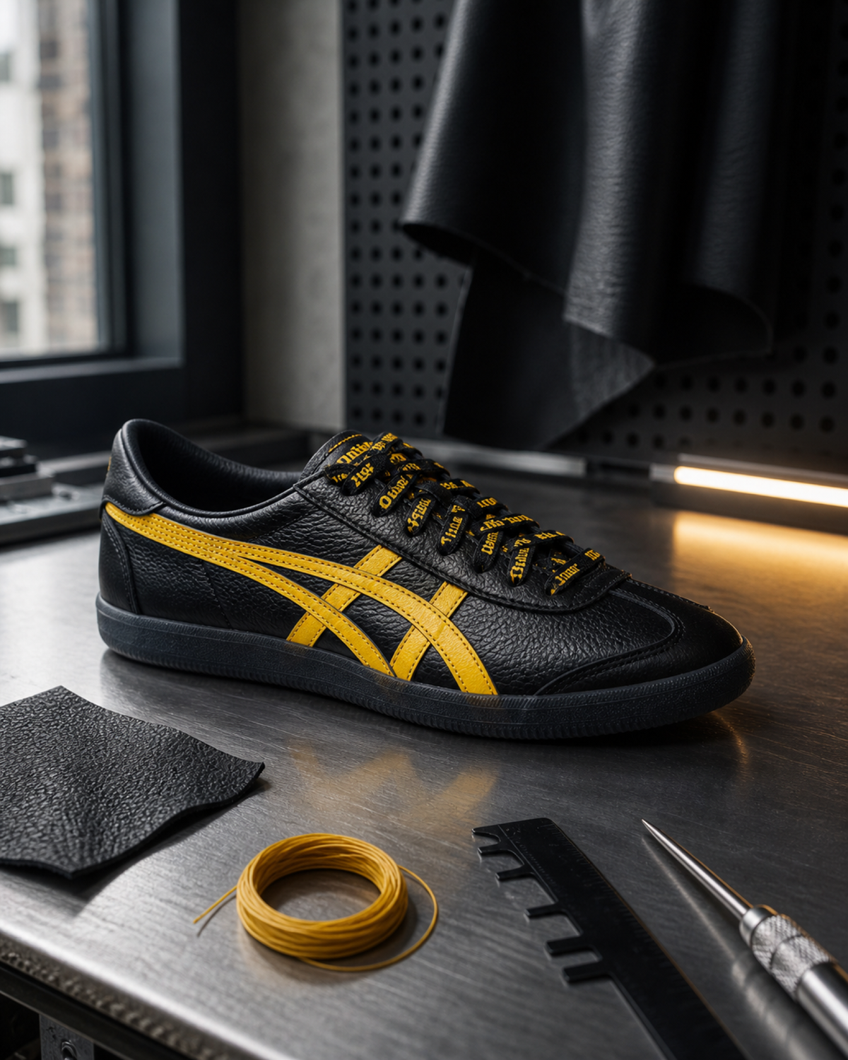 Onitsuka Tiger 鬼塚虎 Tokuten 黑黃 閃電 字樣寬鞋帶 皮革薄底鞋 1183C603-001