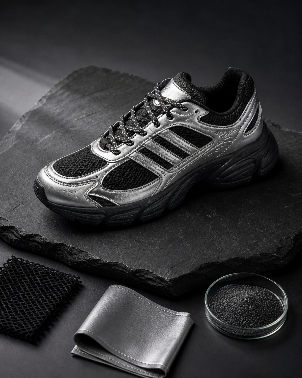 Adidas WHISPER GLIDE 銀黑 黑 復古 女鞋 平底 金屬 銀色 KH6932