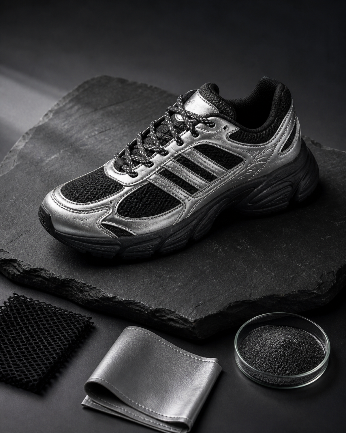Adidas WHISPER GLIDE 銀黑 黑 復古 女鞋 平底 金屬 銀色 KH6932