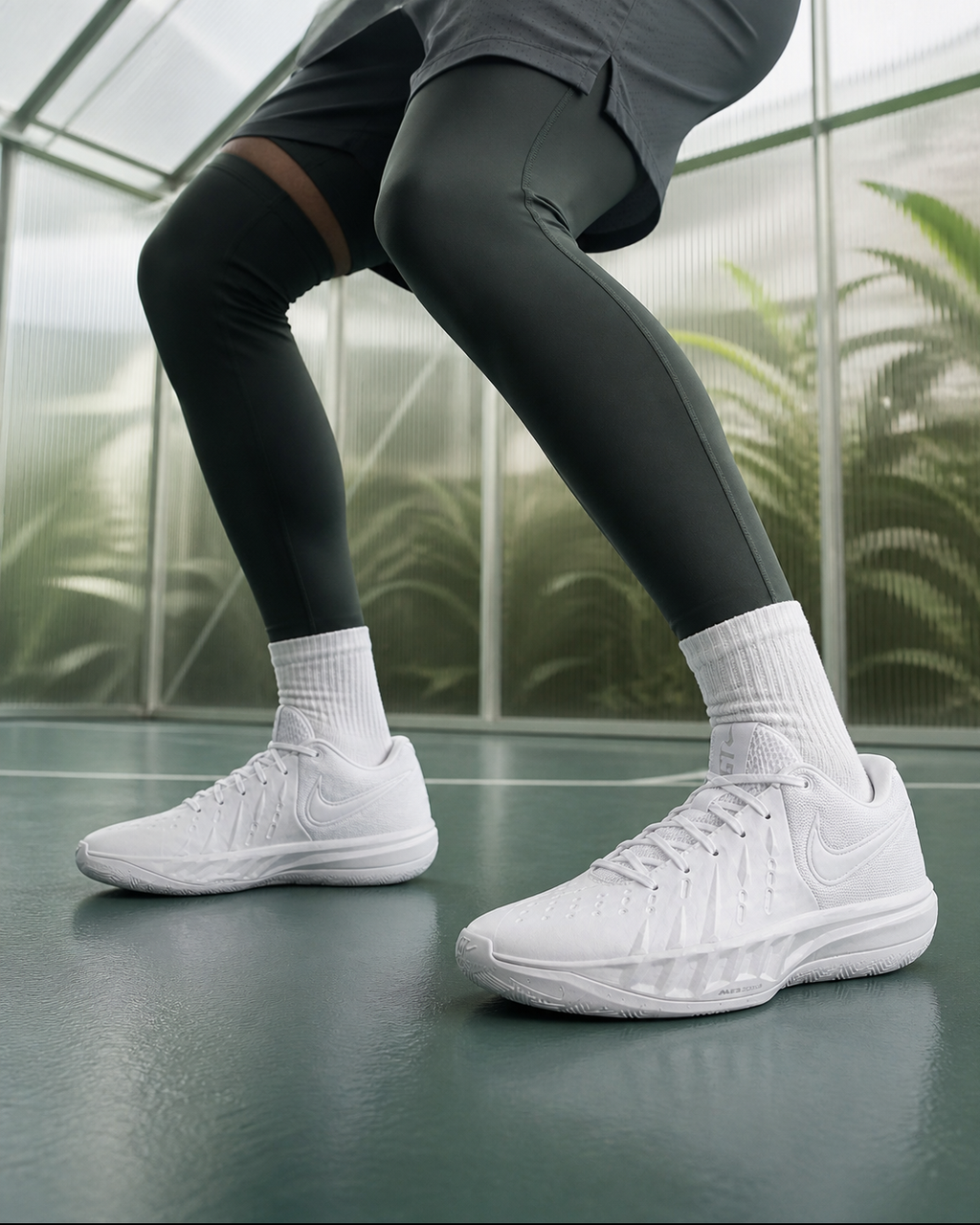Nike G.T. Cut Academy 2 EP HV9775-105 全白籃球鞋－綠色訓練館上腳圖