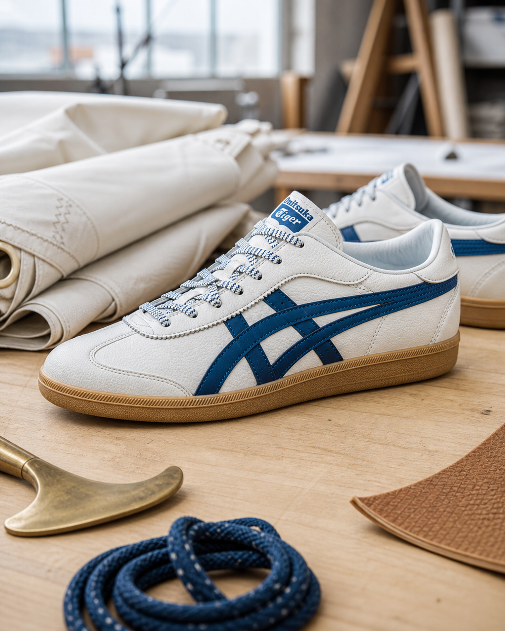 Onitsuka Tiger 鬼塚虎 Tokuten 象牙白 深海藍 焦糖底 皮革薄底鞋 1183B938-104