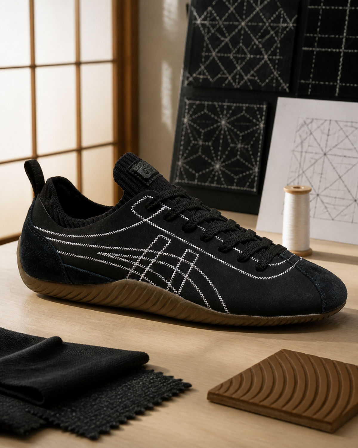 Onitsuka Tiger 鬼塚虎 SCLAW 黑色 白色車線 焦糖底 麂皮針織休閒鞋 1183B969-001