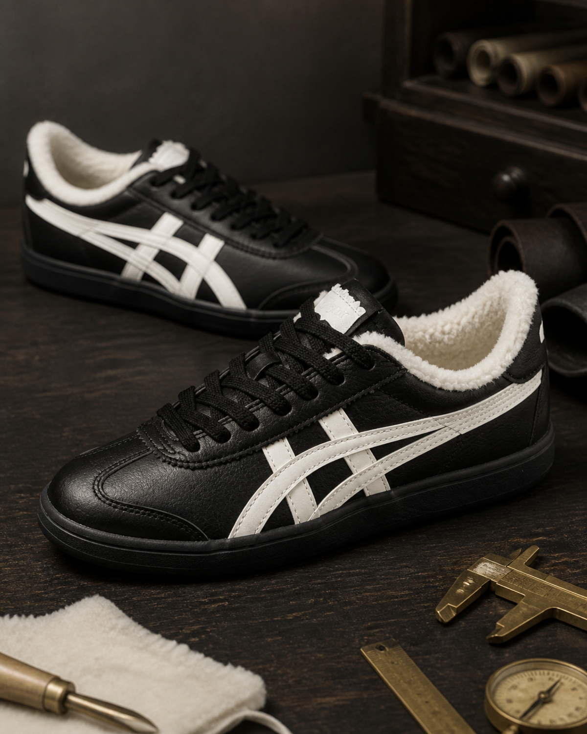 Onitsuka Tiger 鬼塚虎 Tokuten 黑色 象牙白 白色絨毛內裡 皮革休閒鞋 1183C553-001