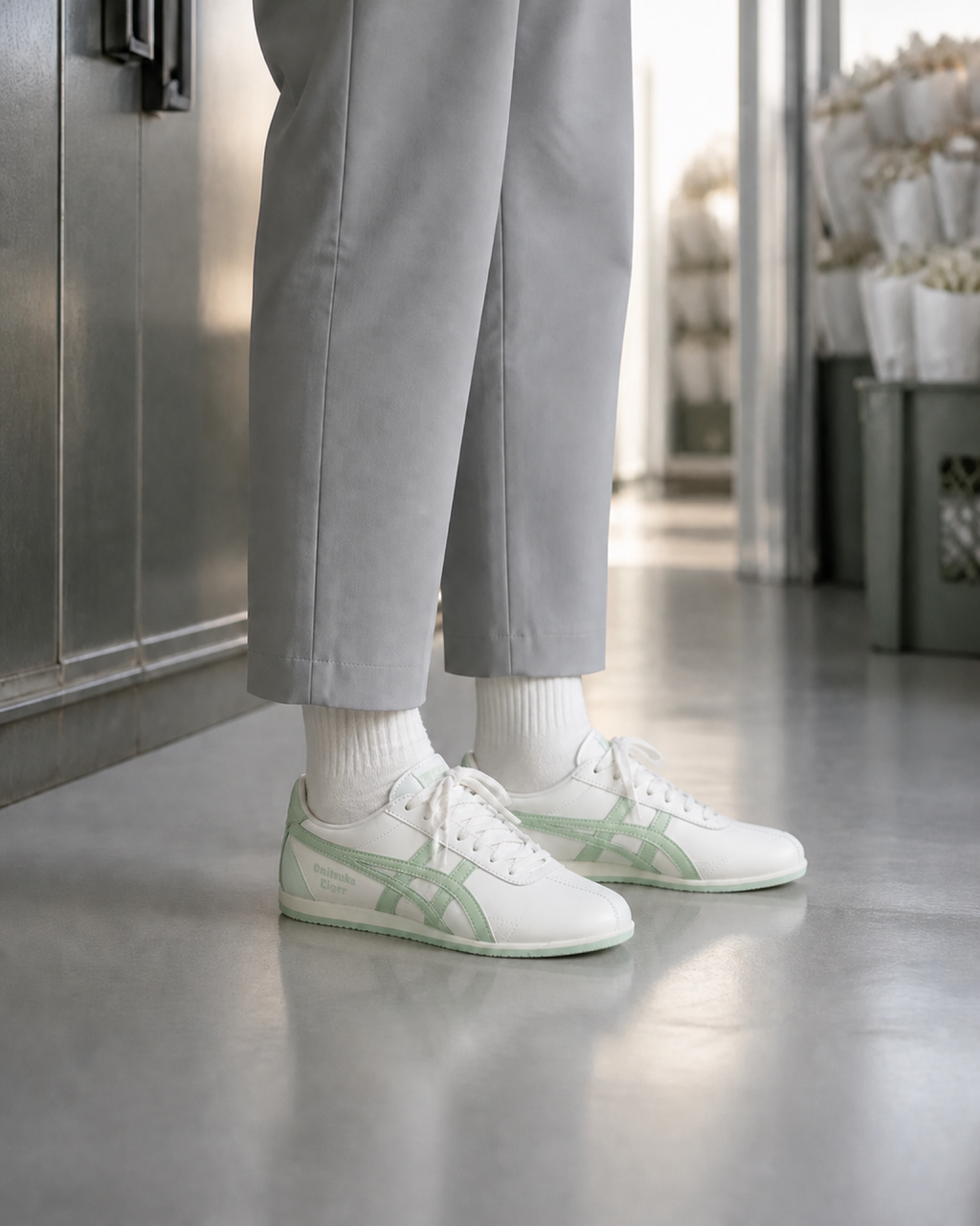 Onitsuka Tiger 鬼塚虎 Runspark 象牙白 青蘋果綠 薄荷底 皮革休閒鞋 1183C442-100