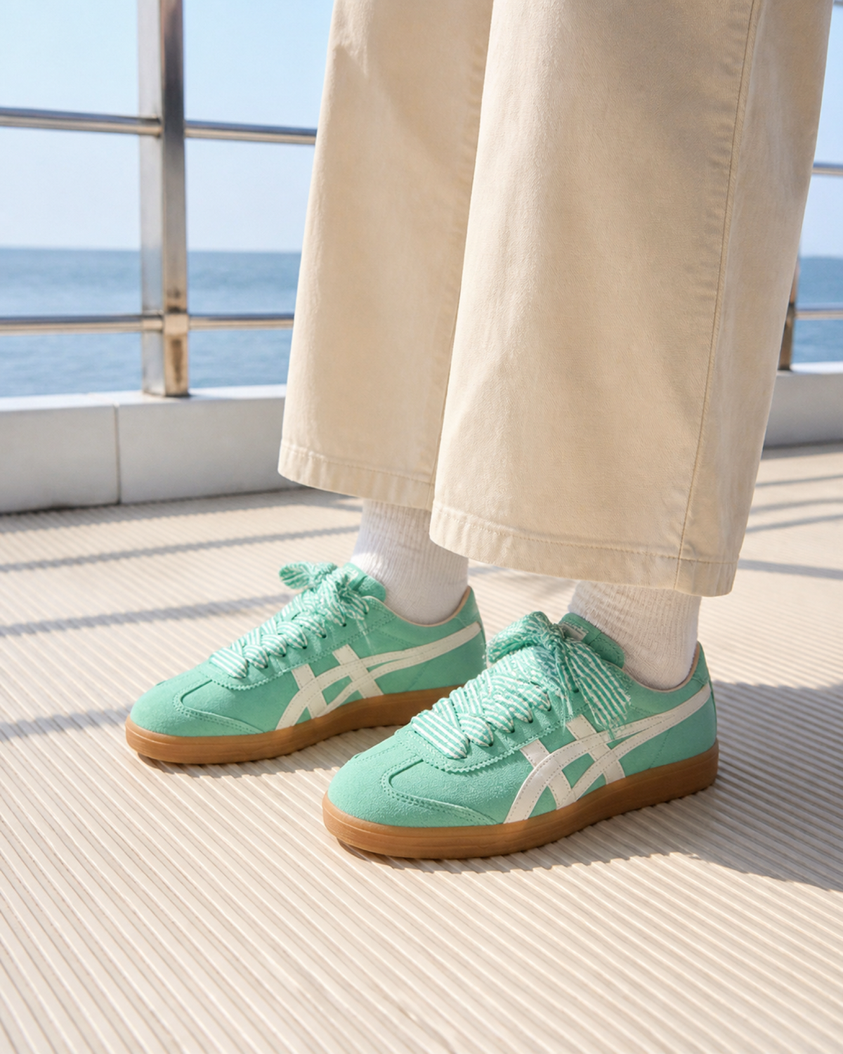 Onitsuka Tiger 鬼塚虎 Tokuten 湖水薄荷綠 象牙白 焦糖底 麂皮薄底鞋 1183C562-301