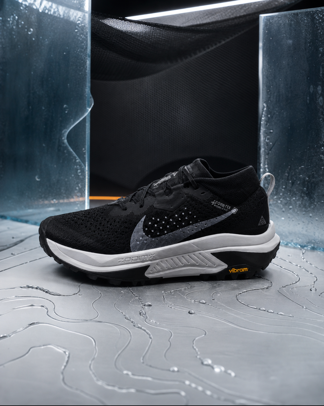Nike ACG Zegama Trail GTX HV8113-001 黑白越野跑鞋－冰藍水文實驗室材質圖