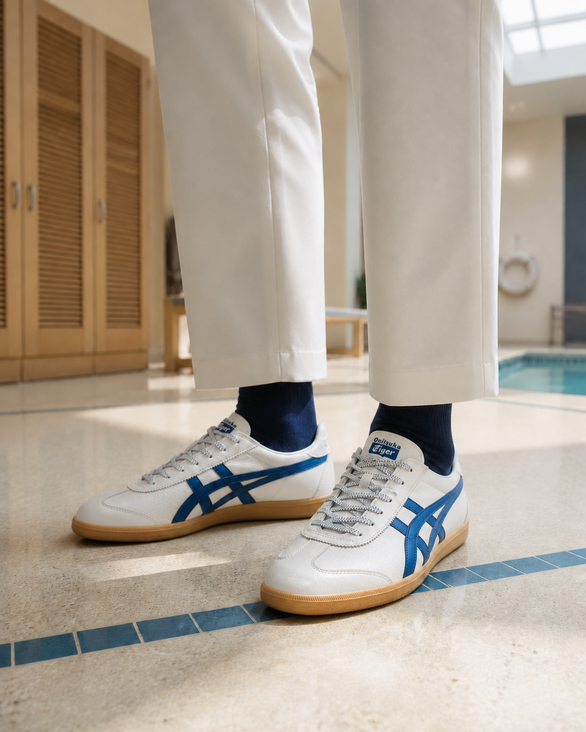 Onitsuka Tiger 鬼塚虎 Tokuten 象牙白 深海藍 焦糖底 皮革薄底鞋 1183B938-104