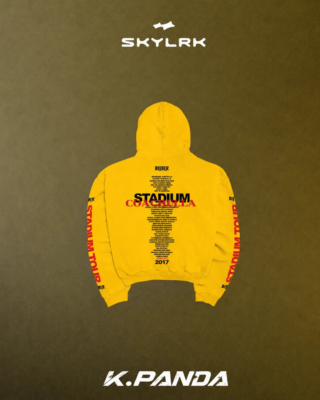 SKYLRK COACHELLA 期間限定 SWAG RETRO STADIUM BIEBER HOODIE 黃色