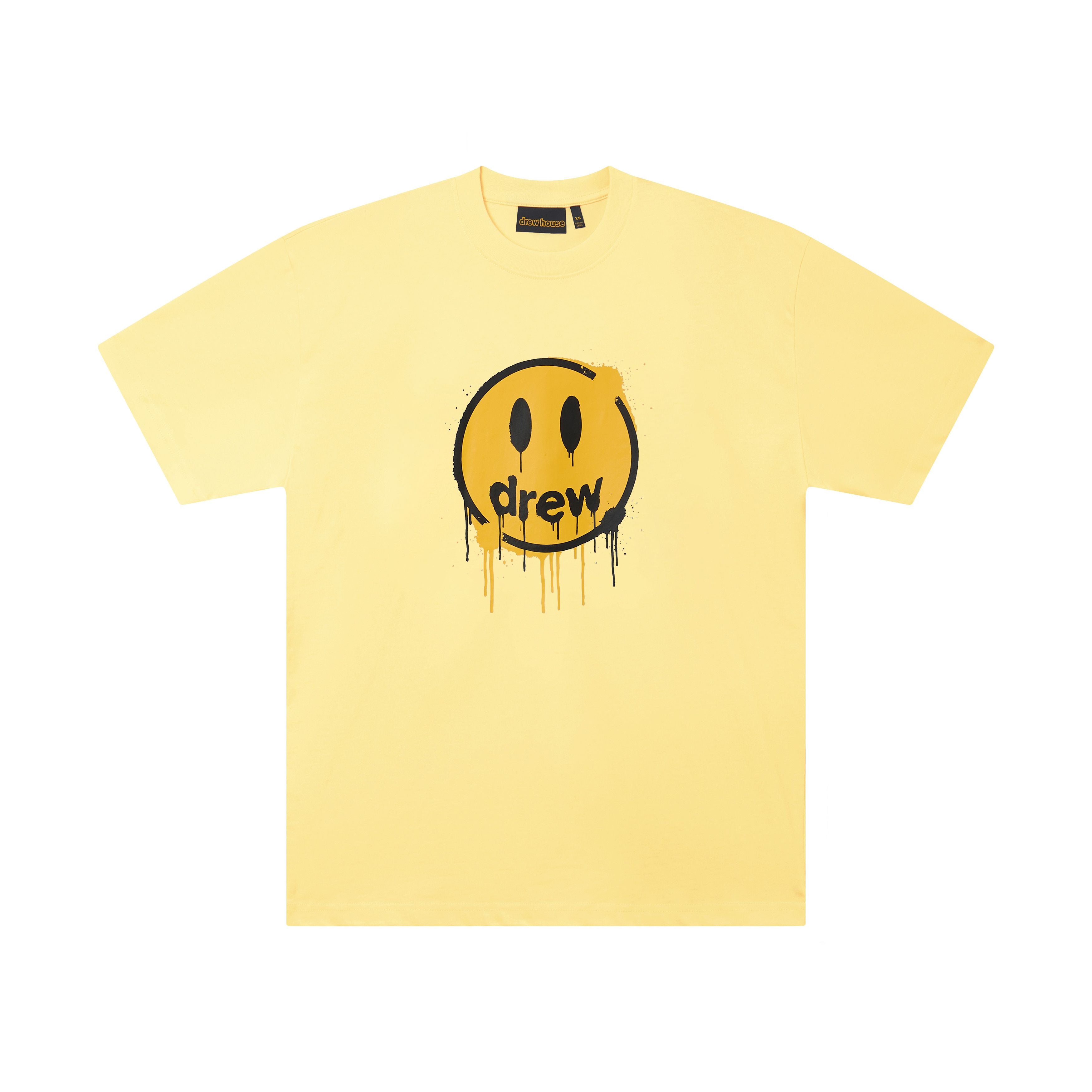 Drew House 潑墨笑臉 短袖T恤 淡黃色 DH-HJ2627