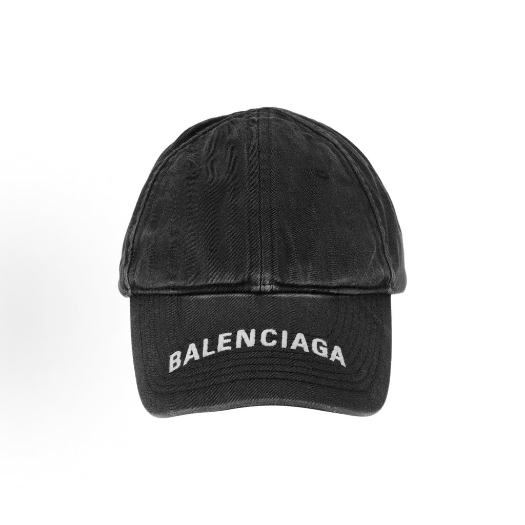 BALENCIAGA 巴黎世家 Washed Denim Logo Baseball Cap Black/White