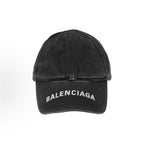 BALENCIAGA 巴黎世家 Washed Denim Logo Baseball Cap Black/White