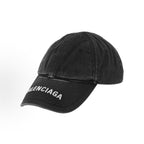 BALENCIAGA 巴黎世家 Washed Denim Logo Baseball Cap Black/White