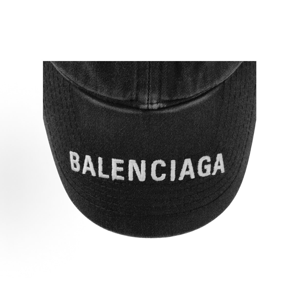 BALENCIAGA 巴黎世家 Washed Denim Logo Baseball Cap Black/White