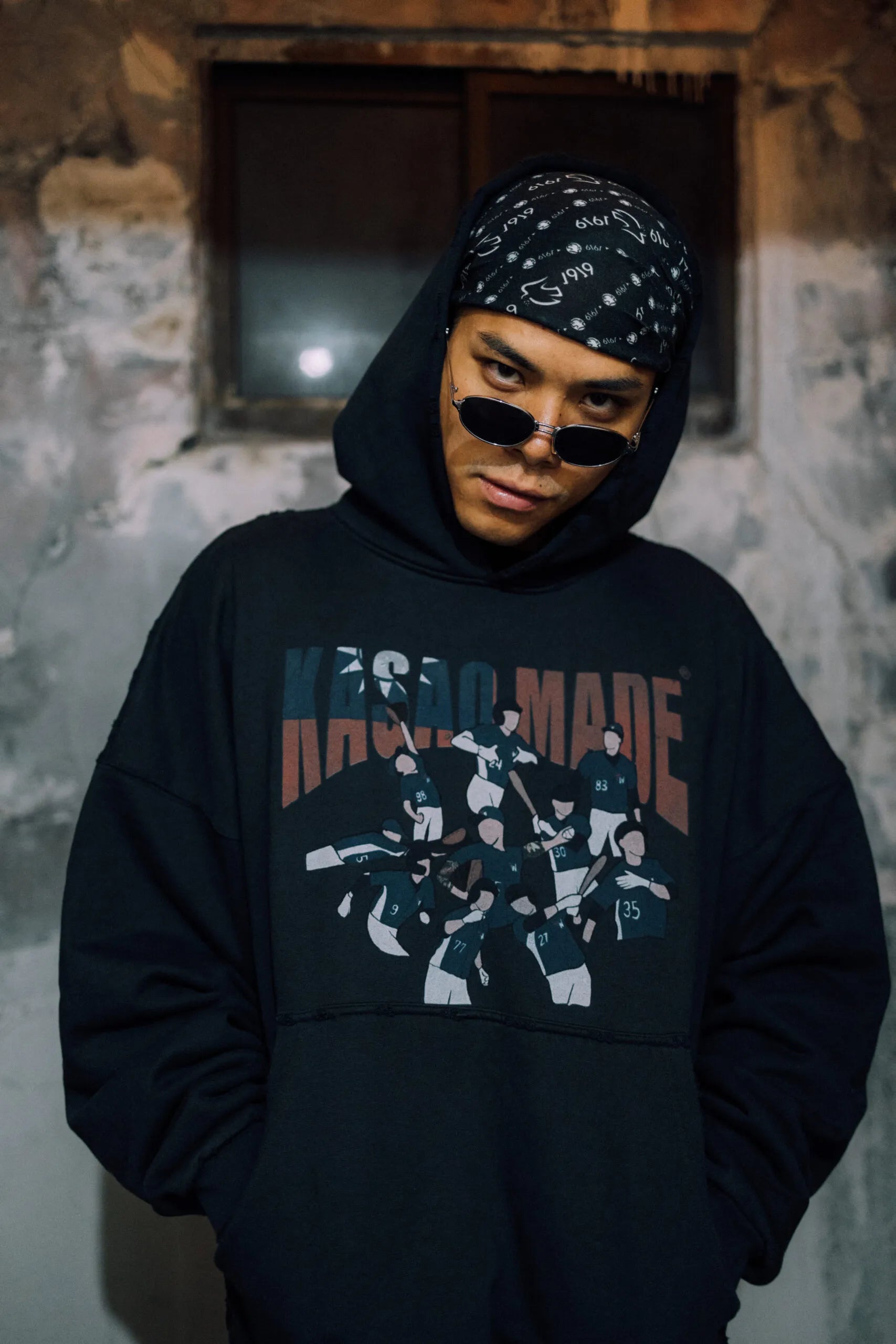 𝗞𝗔𝗦𝗔𝗢 𝗠𝗔𝗗𝗘®︎ FW24 “Champion’s Legacy” Hoodie Washed Dark Navy (預購需等待四周到貨，商品為手工製作耗時較久）