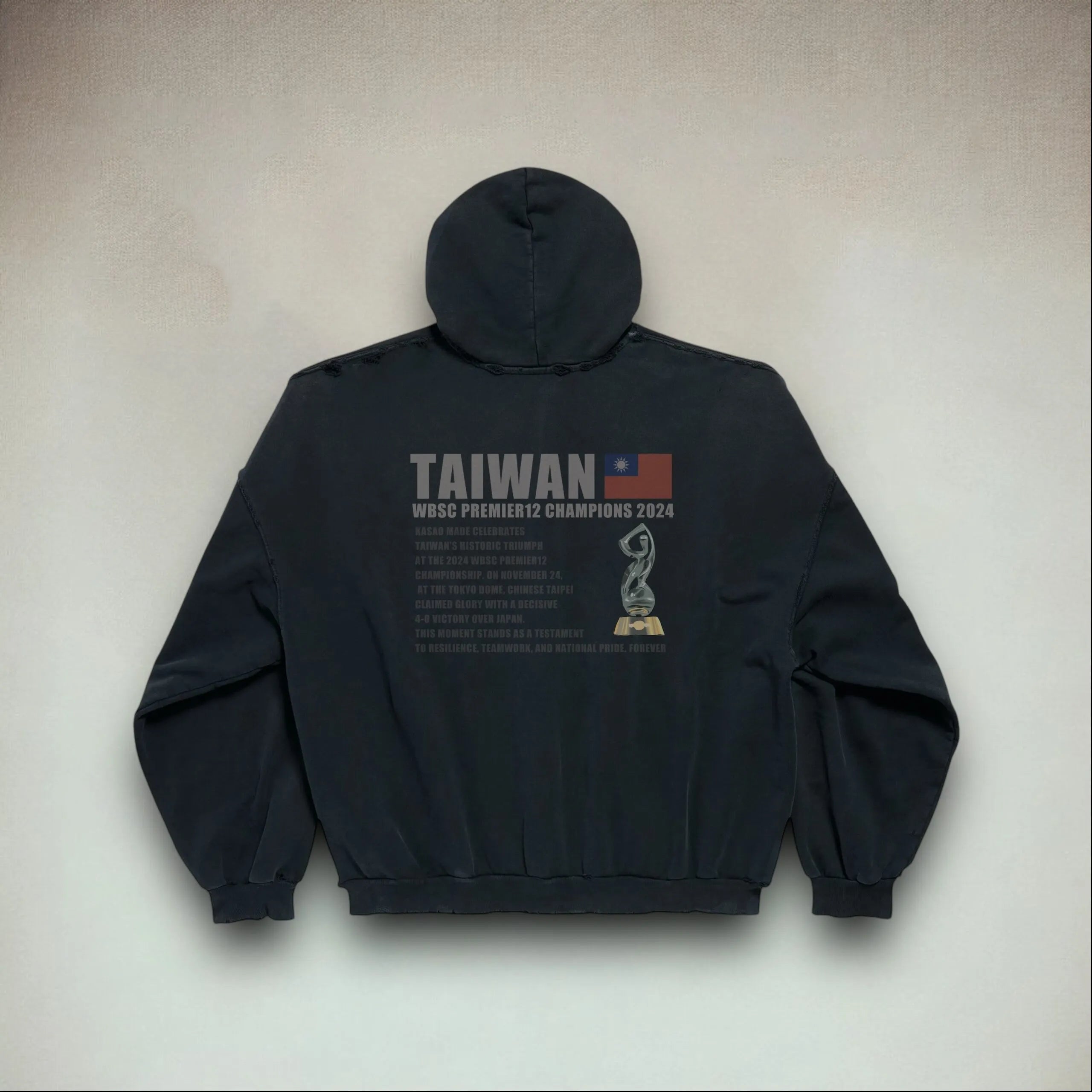 𝗞𝗔𝗦𝗔𝗢 𝗠𝗔𝗗𝗘®︎ FW24 “Champion’s Legacy” Hoodie Washed Dark Navy (預購需等待四周到貨，商品為手工製作耗時較久）