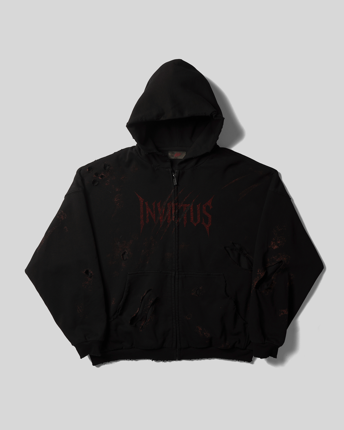 INVICTUS DESTROYED LAYERED ZIP HOODIE / 戰損彈孔雙層連帽外套
