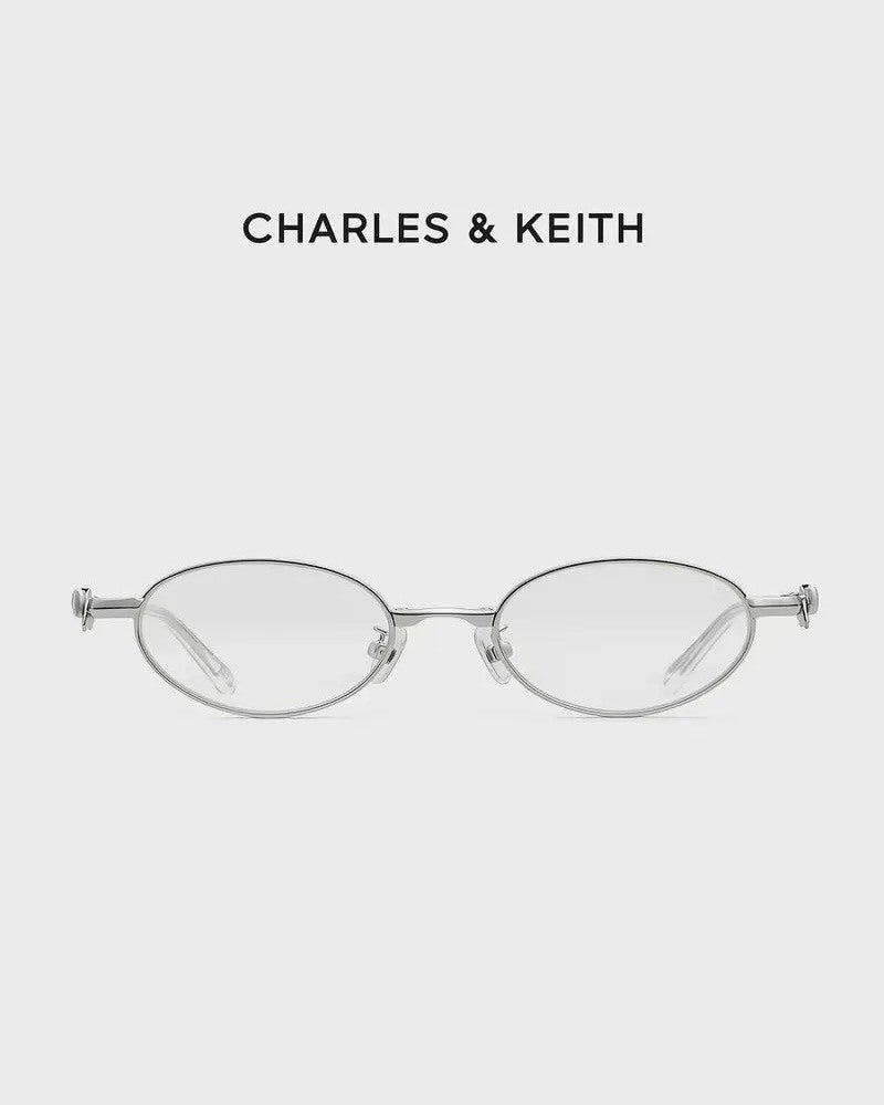 CHARLES & KEITH 小CK 蝴蝶結 粉水晶 折疊式 銀框 眼鏡 銀色