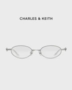 CHARLES & KEITH 小CK 蝴蝶結 粉水晶 折疊式 銀框 眼鏡 銀色