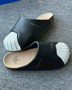 Adidas Original Adimule 黑白撞色貝殼頭皮革勃肯鞋拖鞋懶人鞋包頭鞋男女鞋 LC0411