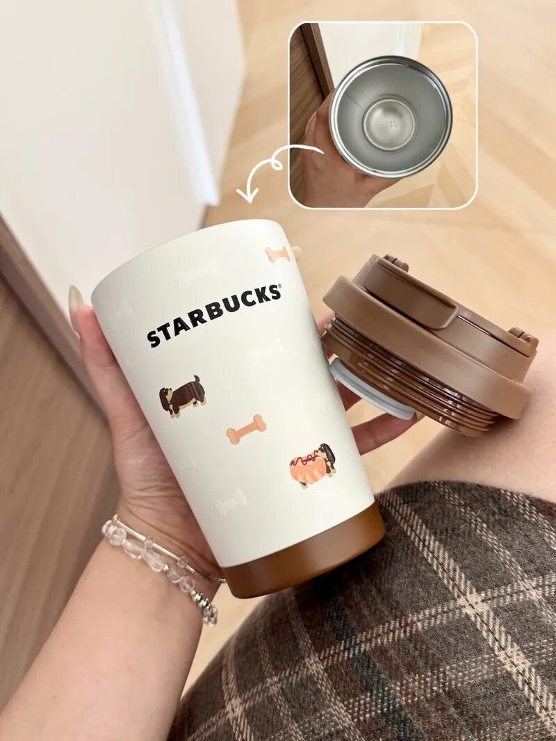 STARBUCKS 星巴克 奶油棕 臘腸狗狗 隨行杯 贈毛絨杯套 380ML