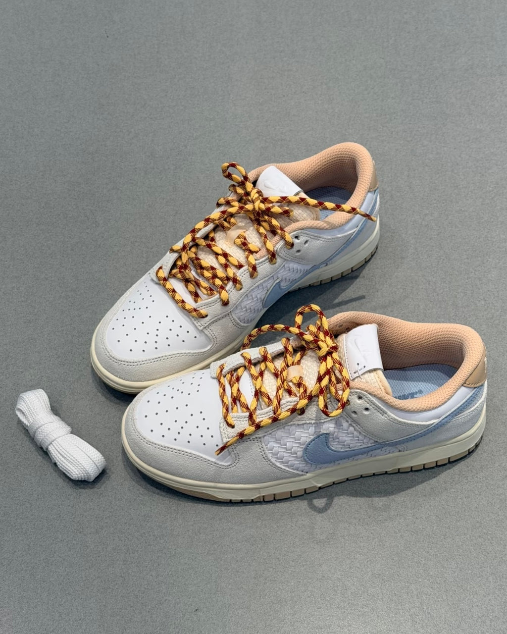 NIKE DUNK LOW RETRO SE STYLE 米白藍 編織 麻皮 皮革 男鞋 IW2016-141