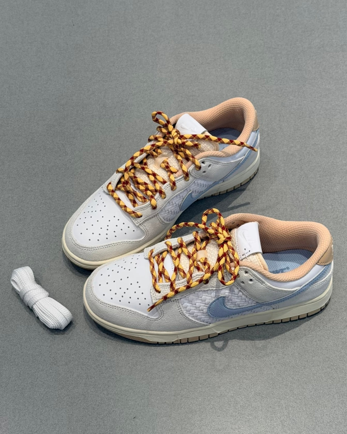 NIKE DUNK LOW RETRO SE STYLE 米白藍 編織 麻皮 皮革 男鞋 IW2016-141