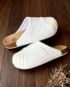 Adidas Original Adimule 白色 貝殼頭 皮革 勃肯鞋 拖鞋 懶人鞋 包頭鞋 LC0412
