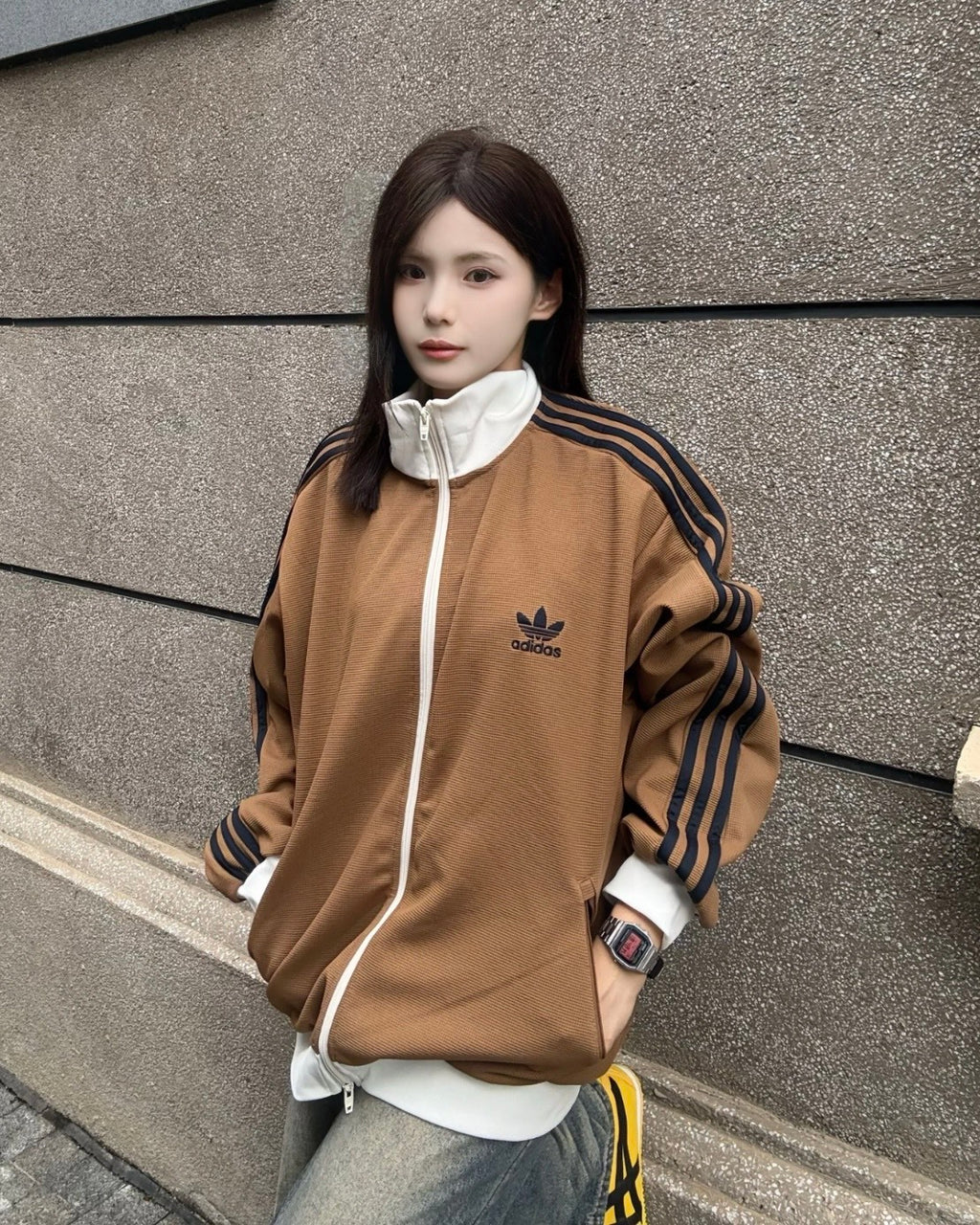 Adidas 華夫格外套 金珉圭/邊伯賢同款 泰奶棕