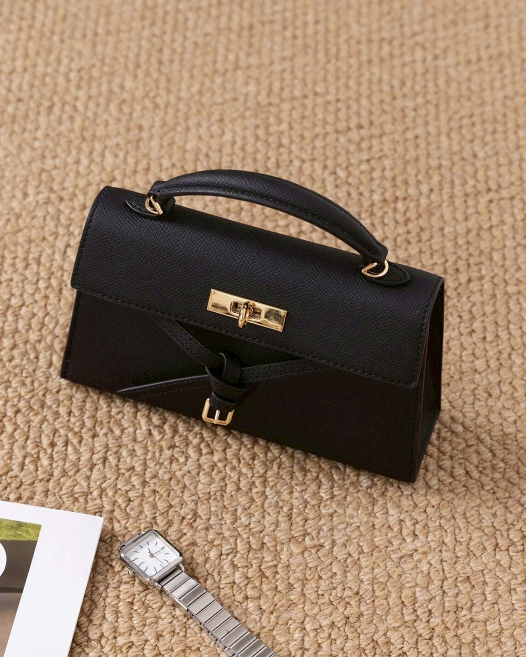 CHARLES & KEITH 小CK Tricha 綁帶手提包 肩背包 荔枝紋 CK2-50701691