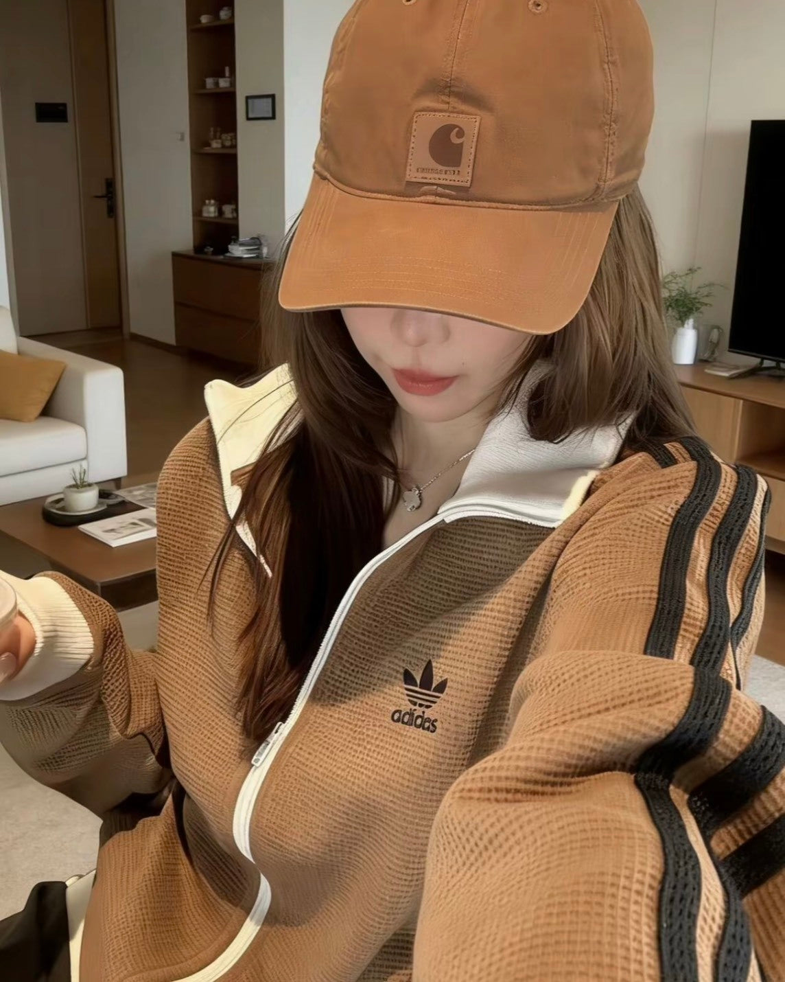 Adidas 華夫格外套 金珉圭/邊伯賢同款 泰奶棕
