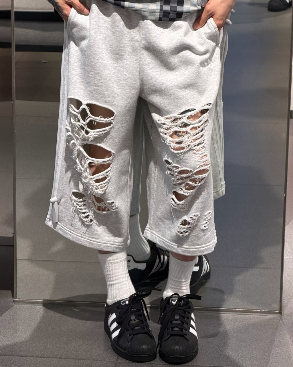 ADIDAS ORIGINALS KNIT JORTS 灰色 七分褒 寬鬆 破褒 破壞風 LC6461