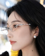 CHARLES & KEITH 小CK 蝴蝶結 粉水晶 折疊式 銀框 眼鏡 銀色