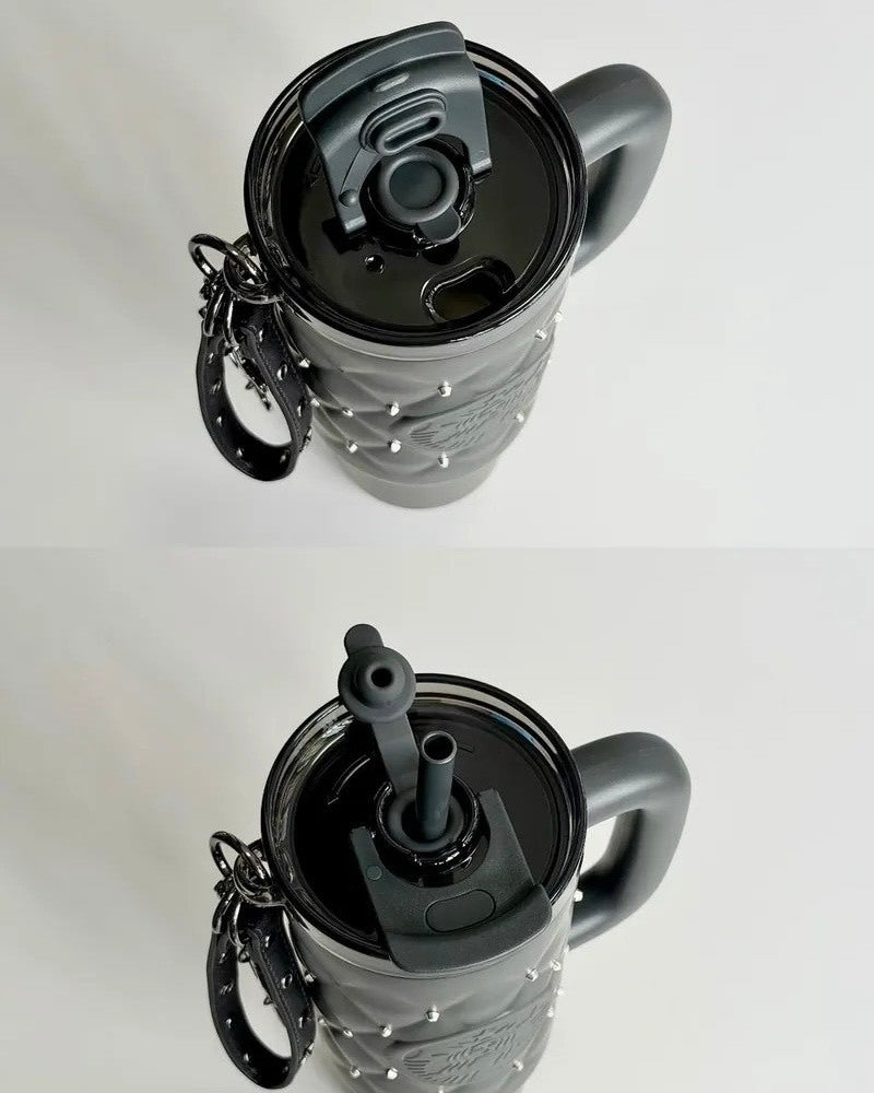 STARBUCKS 星巴克 龐克芭蕾系列 霧面啦光黑 鱈釘 星星 吸管杯 配金屬挂鏈 920ML