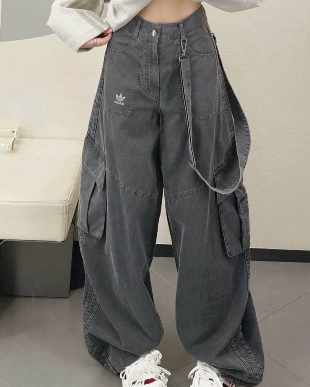 ADIDAS ORIGINALS CURVED TROUSERS 炭灰 闊腿褒 寬鬆 彎刀褒 KH1180