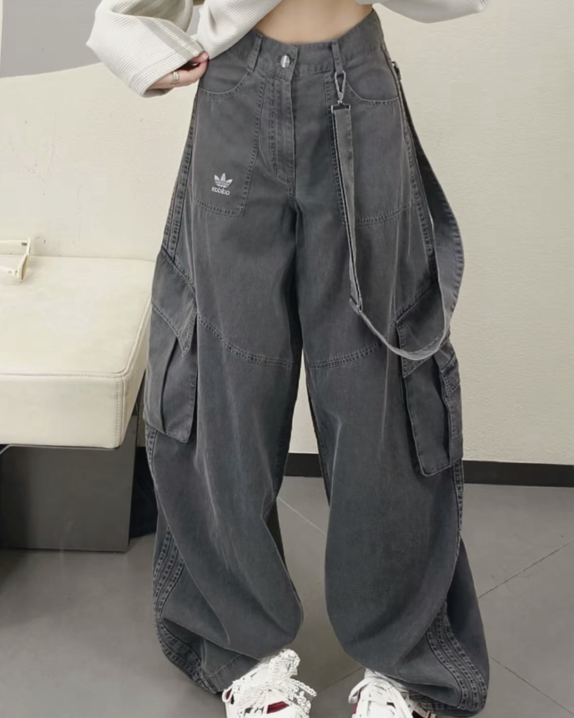 ADIDAS ORIGINALS CURVED TROUSERS 炭灰 闊腿褒 寬鬆 彎刀褒 KH1180