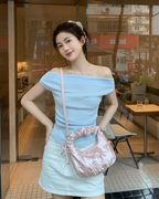 CHARLES & KEITH 小CK 粉色絲緞蝴蝶結皺摺綡繩雲朵包肩背包手提包CK2-40151496