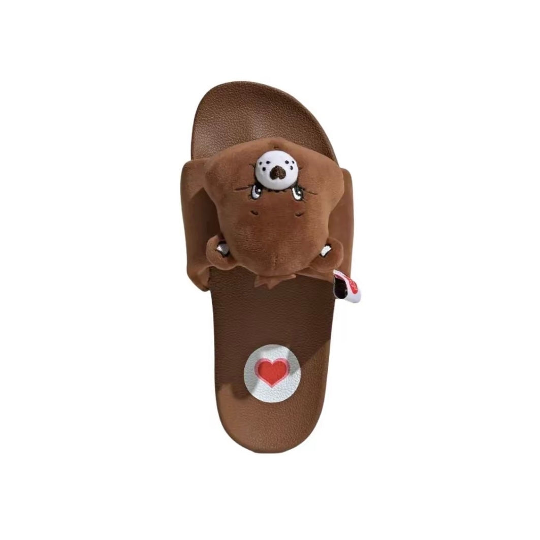 ADIDAS x CARE BEARS Adilette 彩虹熊聯名毛絨拖鞋棕色KH9953藍色KH9954