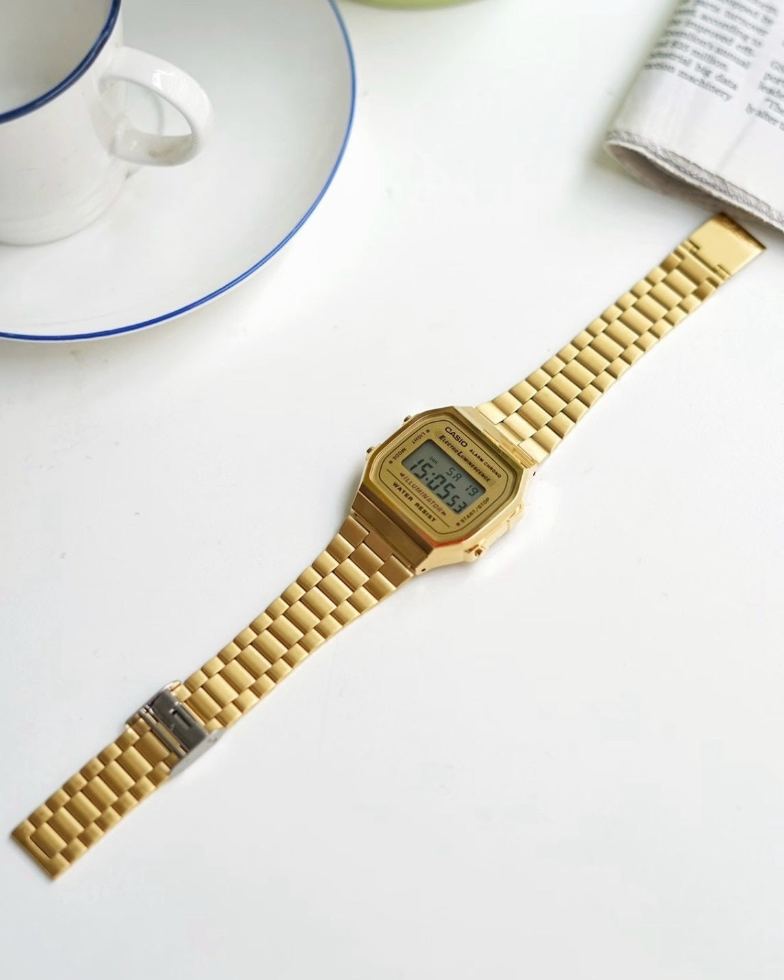CASIO 卡西歐 VINTAGE A168 金色復古數位多功能防水可調式錶帶手錶小方錶