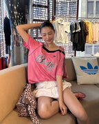 ADIDAS ORIGINALS 美式露肩吊帶蕊絲球衣寬鬆短袖上衣 深藍KU4756 玫瑰粉KU4757