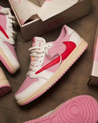 Nike AJ1 x Travis Scott 紅粉倒鉤桃粉色聯名低筒休閒鞋男女鞋 IQ7604-101