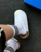 Adidas Original Adimule 白色 貝殼頭 皮革 勃肯鞋 拖鞋 懶人鞋 包頭鞋 LC0412